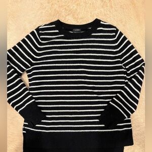 Halogen Black and Cream Striped Cashmere Sweater